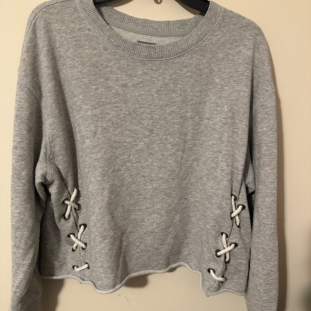 Aerie Gray Y2K Lace-Up Cottagecore Grunge Sweatshirt - Picture 1 of 4